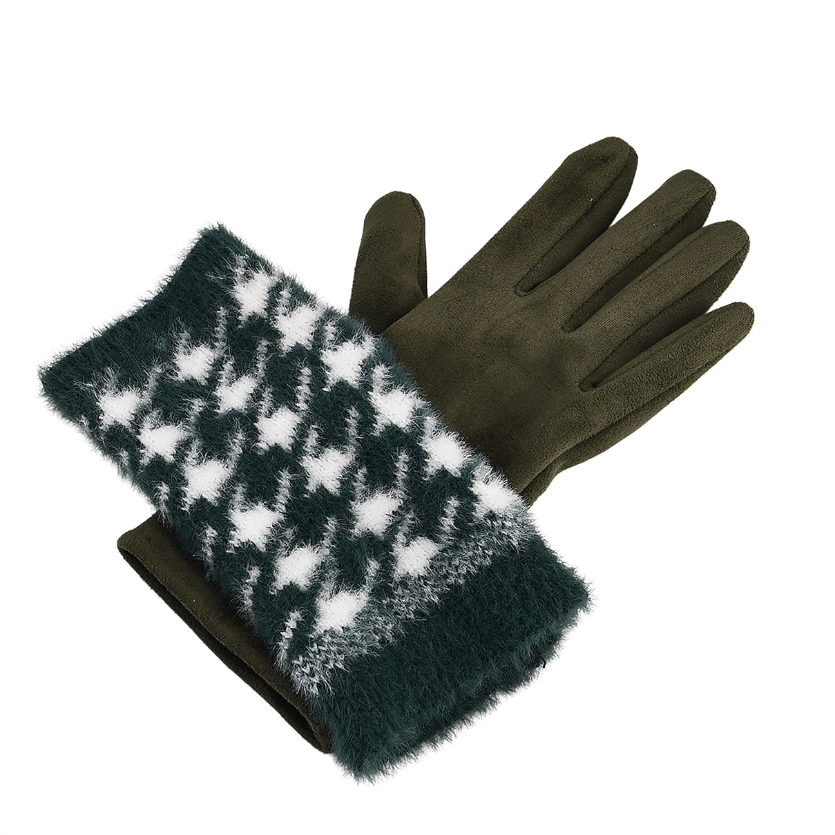Two-in-One 5 Finger Gloves &amp; Fingerless Mittens - Green V32516705 7