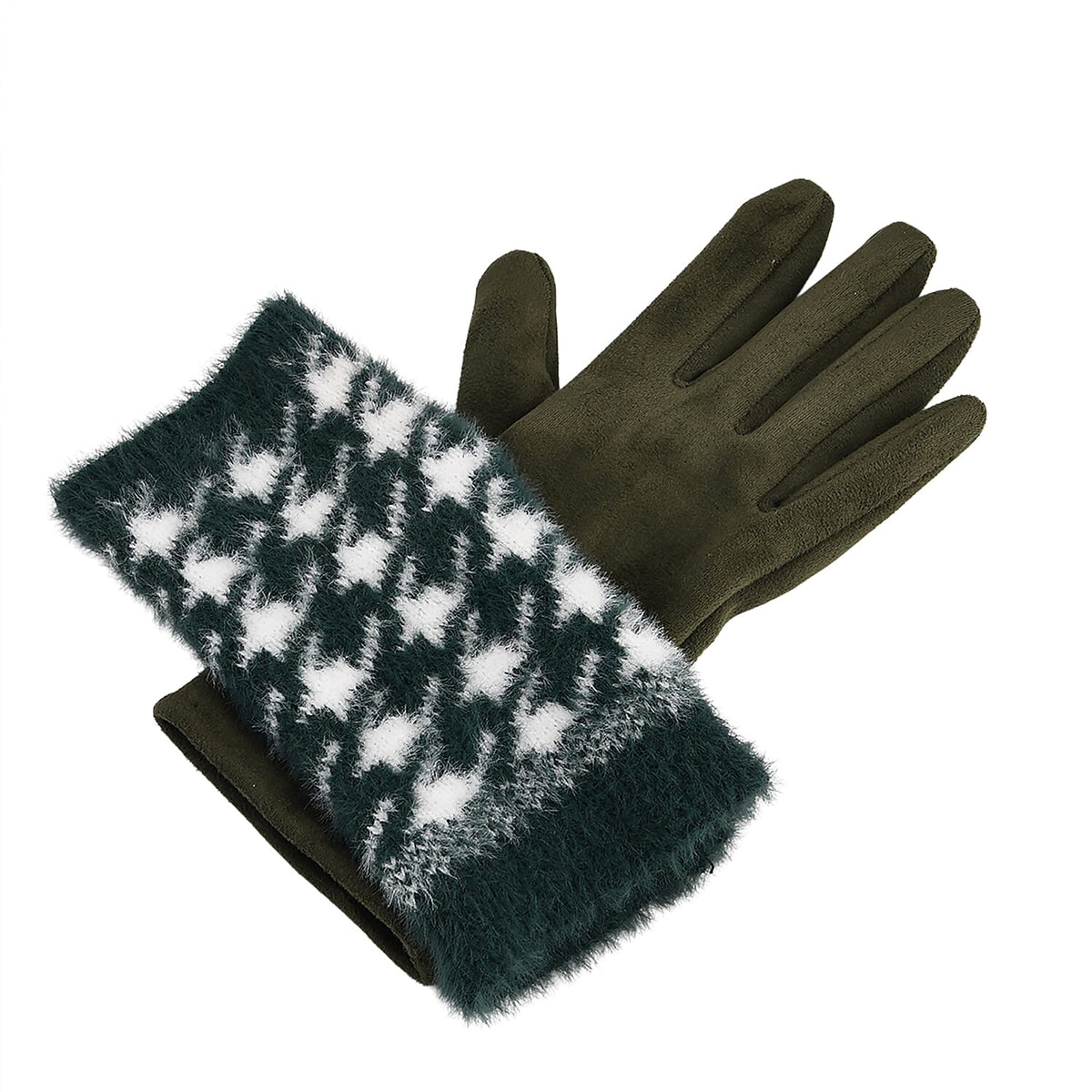 Two-in-One 5 Finger Gloves &amp; Fingerless Mittens - Green V32516705 7