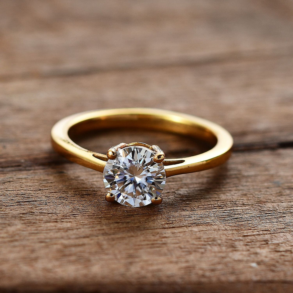 Moissanite Solitaire Ring in 14K Yellow Gold Overlay Sterling Silver 7855735 1