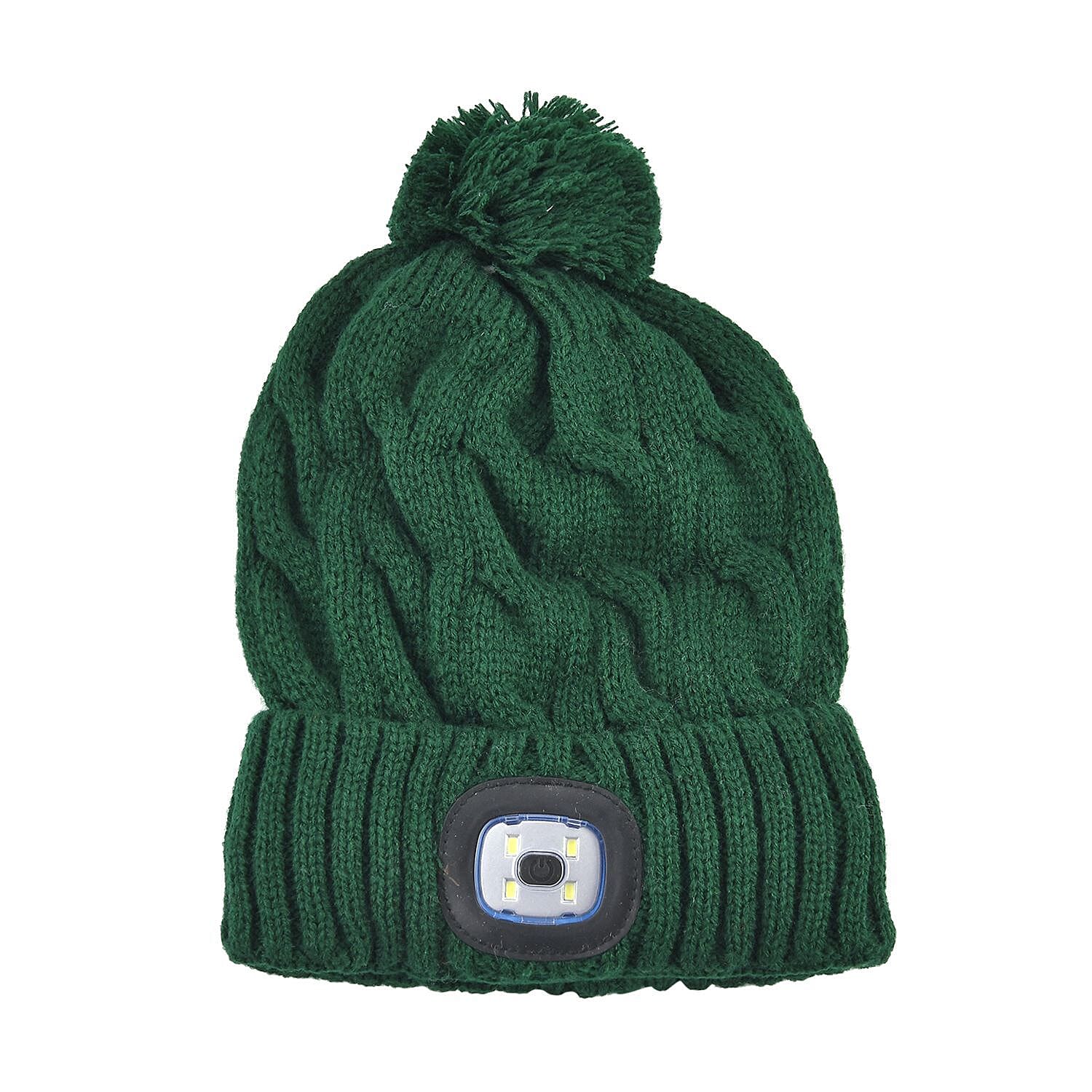 USB Rechargeable Waterproof LED Lighted Beanie Cap with Sherpa Lining and Faux Fur Bauble 7512027 0