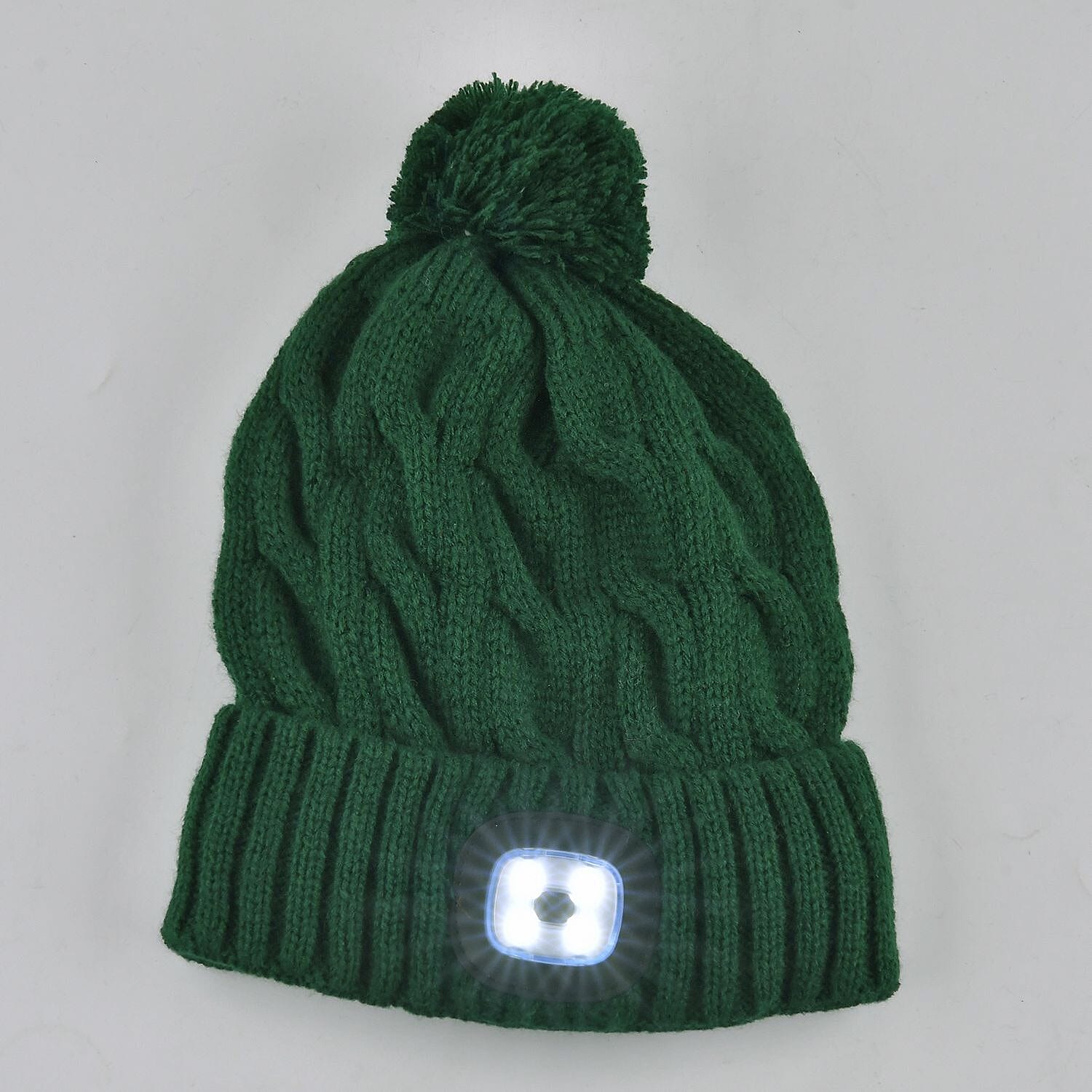 USB Rechargeable Waterproof LED Lighted Beanie Cap with Sherpa Lining and Faux Fur Bauble 7512027 1