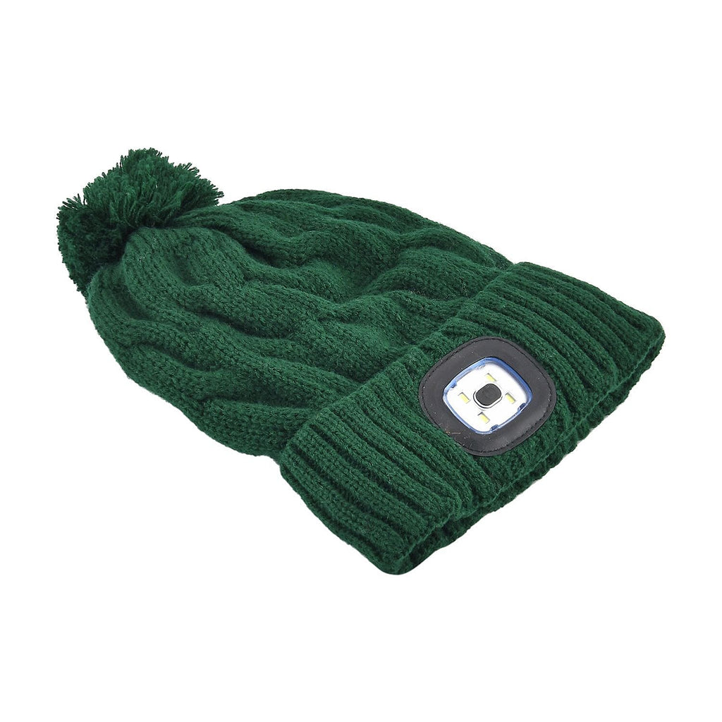 USB Rechargeable Waterproof LED Lighted Bobble Hat with Sherpa Lining - Green