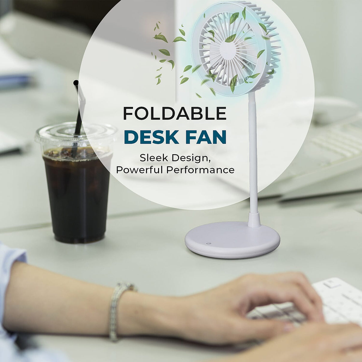 Foldable Desk Fan with LED Light - White 3744940 2
