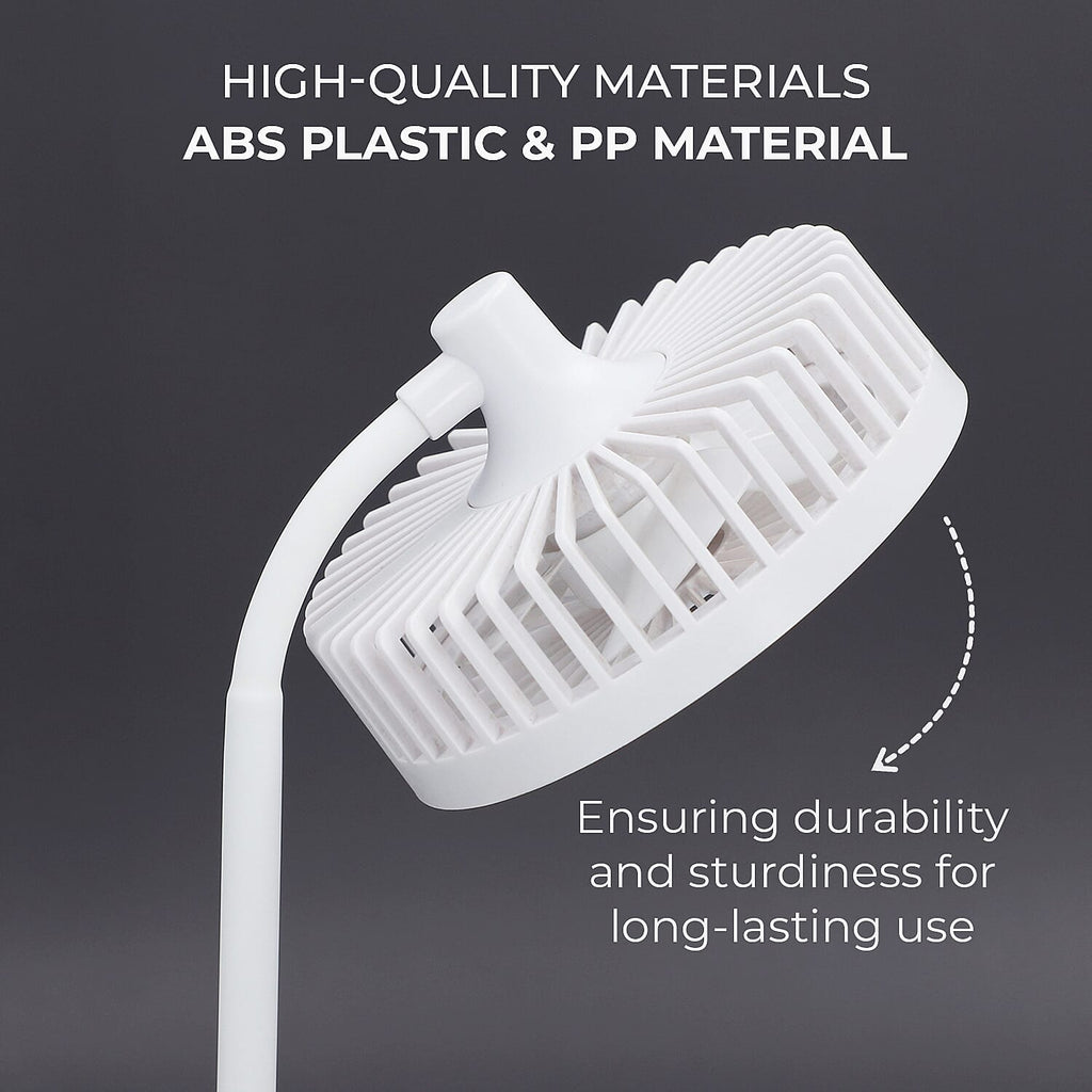 Foldable Desk Fan with LED Light and 3 Wind Speed Setting (Size 31x12x12 cm) - White