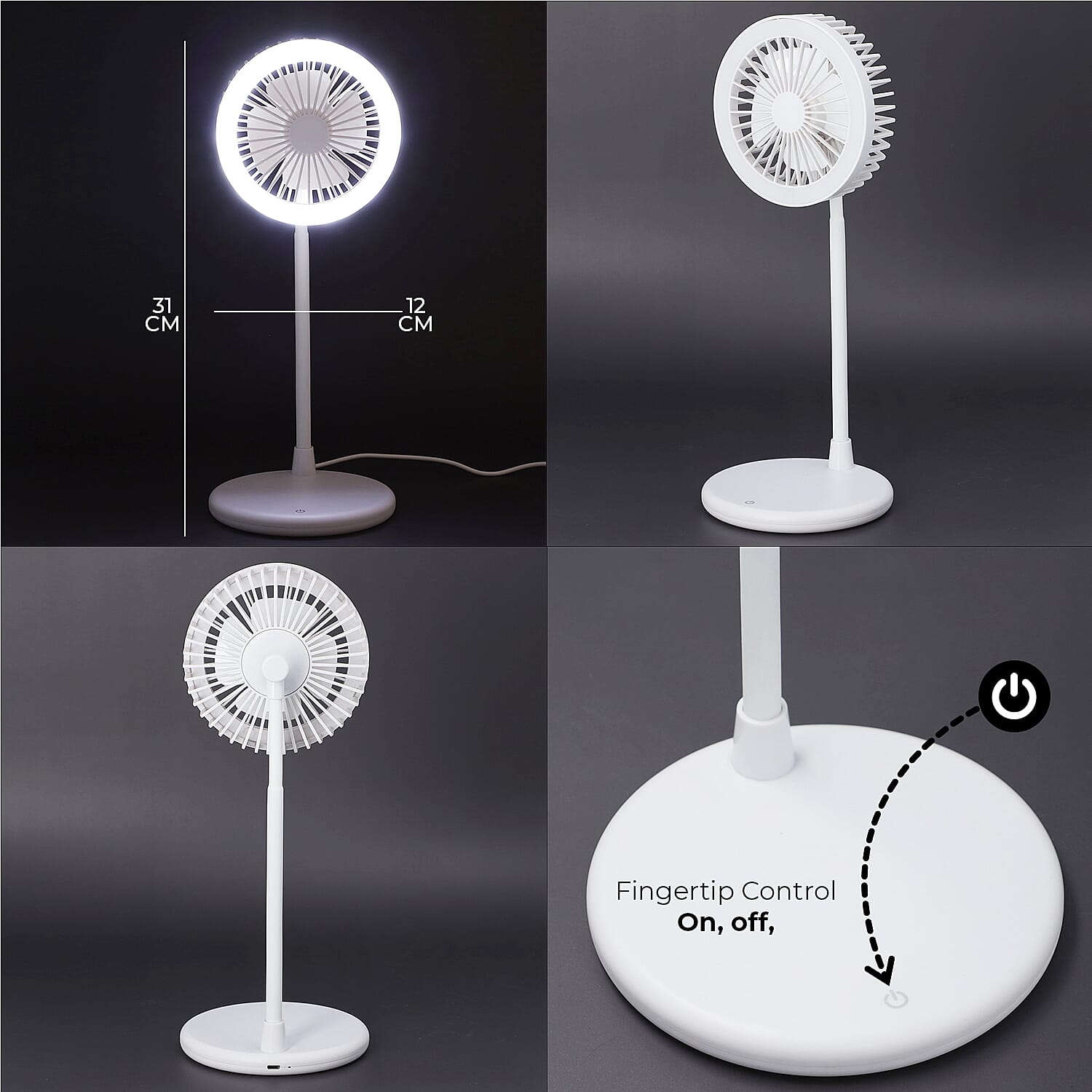 Foldable Desk Fan with LED Light - White 3744940 7