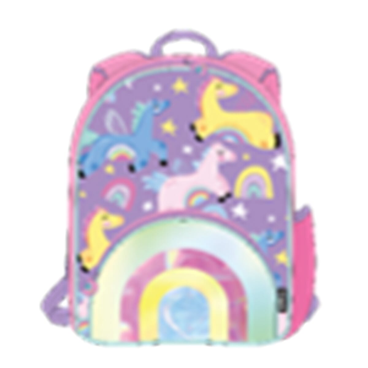 Unicorn and Rainbow Print Medium Backpack Mesh Pocket - Dual Zippers with Adjustable Straps - Lilac 8051443 0