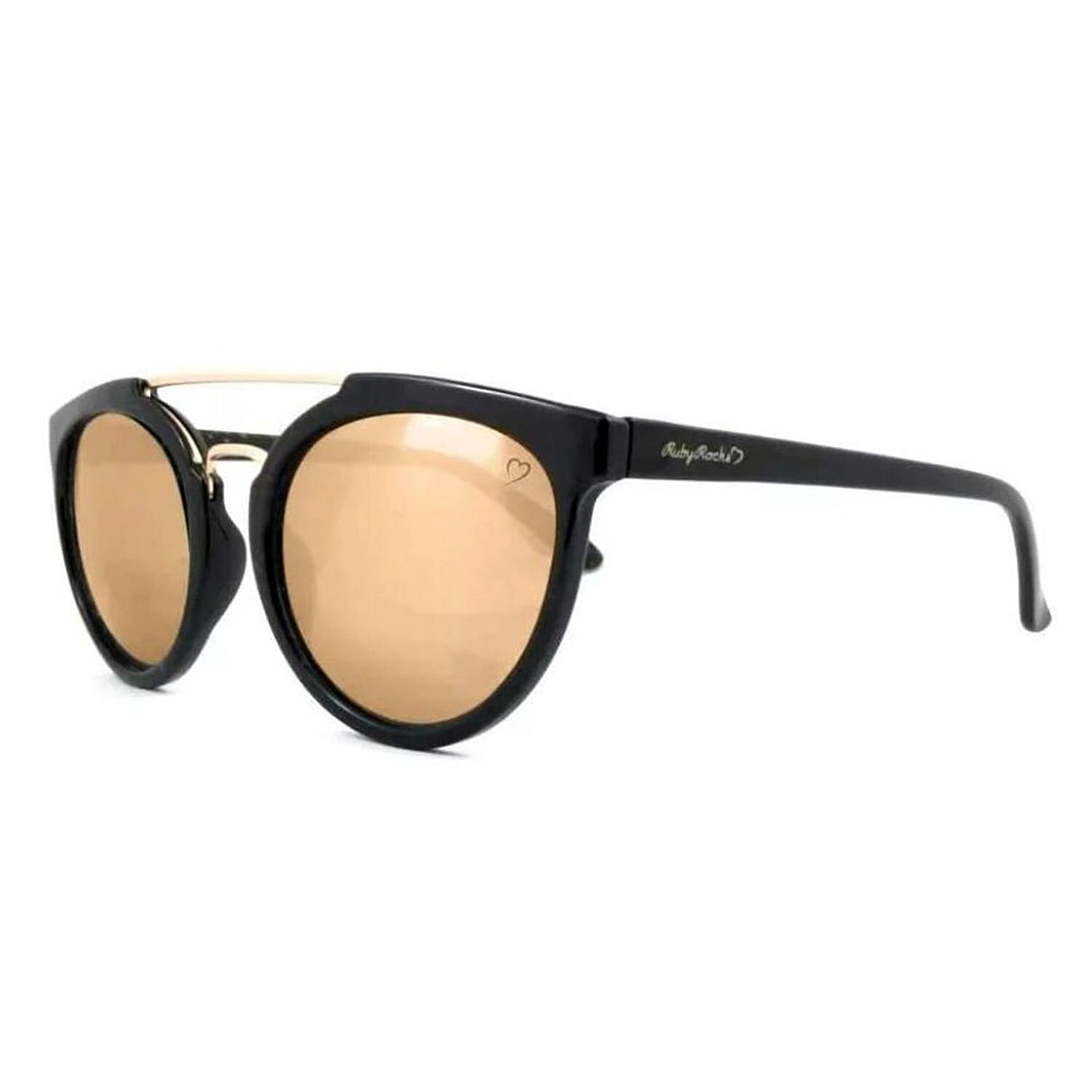Ruby Rocks Unisex Round Aviator Sunglasses with Trendy Top Bar Black &amp; Gold Mirror Lens V32539639 0