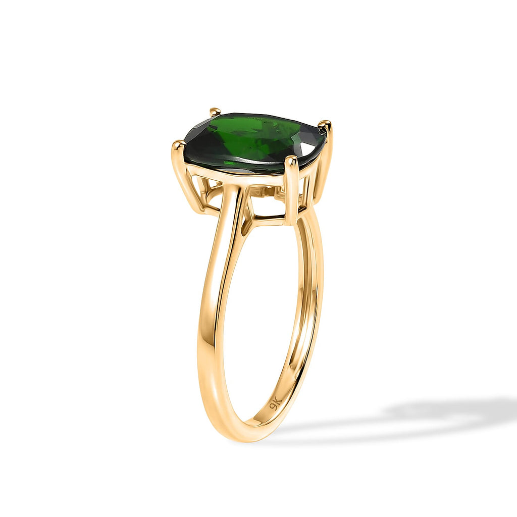 VERY RARE SIZE - 9K Yellow Gold Natural Chrome Diopside Solitaire Ring 3.00 Ct.