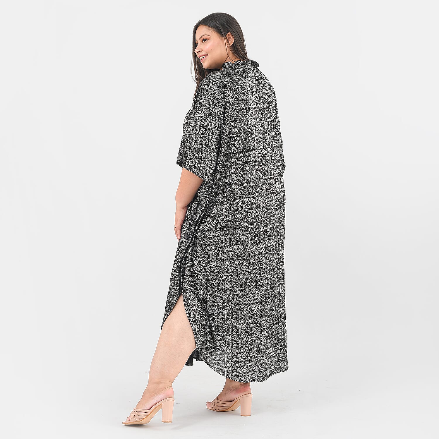 TAMSY Knitted Foil Print Pleated Long Kaftan - Black 7133676 2
