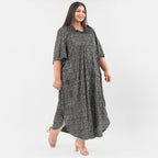 TAMSY Poly Knit Foil Pattern Long Kaftan (One Size) - Black