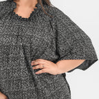 TAMSY Poly Knit Foil Pattern Long Kaftan (One Size) - Black