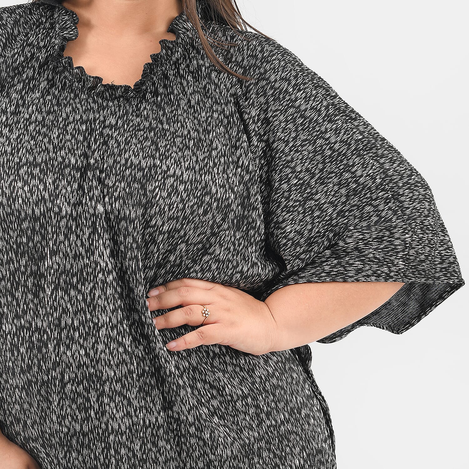 TAMSY Knitted Foil Print Pleated Long Kaftan - Black 7133676 4