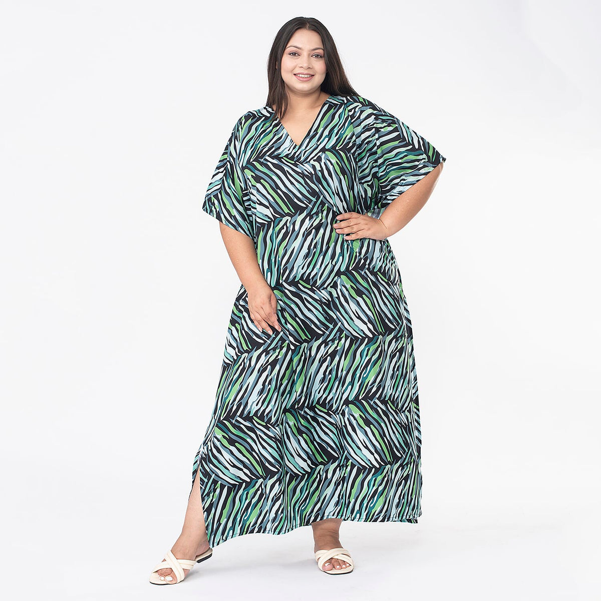 TAMSY Printed Maxi Kaftan Dress - Green and Black 7378443 0