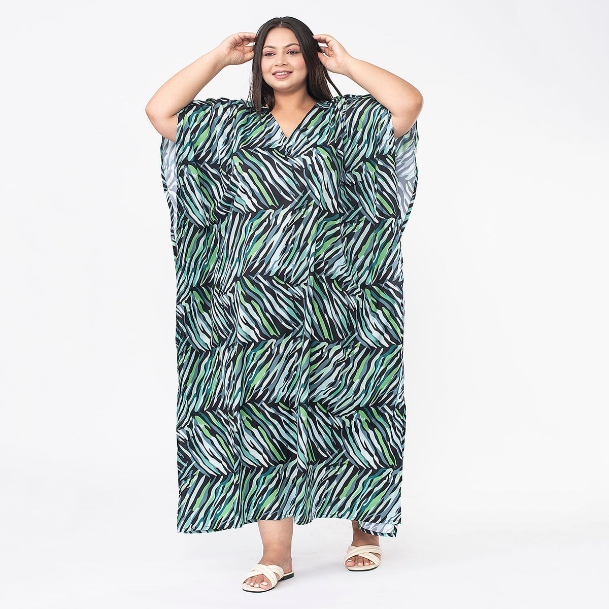 TAMSY Printed Maxi Kaftan Dress - Green and Black 7378443 4