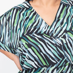 Tamsy 100% Viscose Midi Umbrella Dress with Pockets (Curve Size) - Green & Black