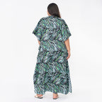 Tamsy Printed Maxi Kaftan Dress (One Size) - Green & Black