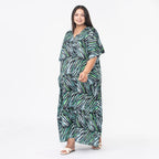 Tamsy Printed Maxi Kaftan Dress (One Size) - Green & Black