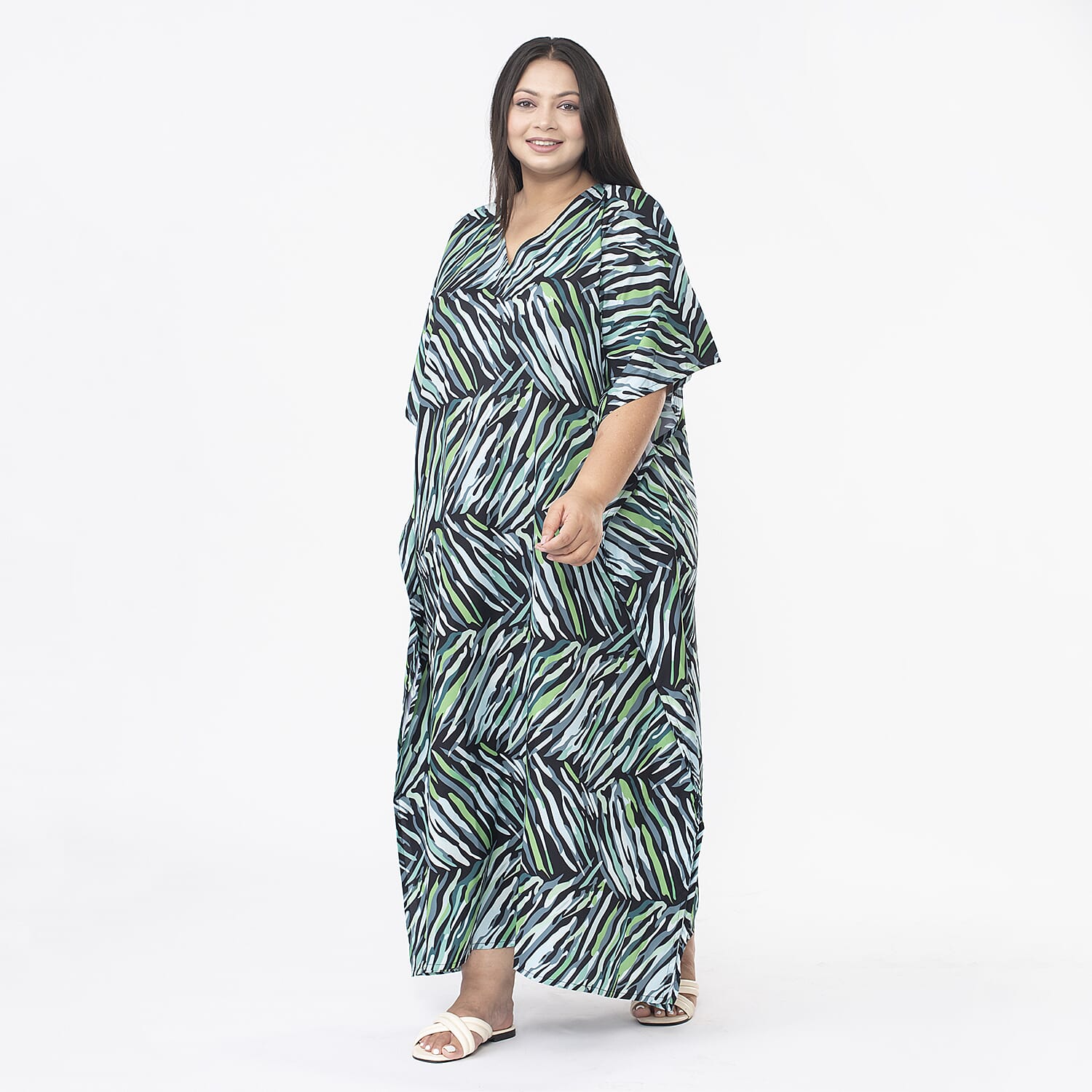 TAMSY Printed Maxi Kaftan Dress - Green and Black 7378442 3