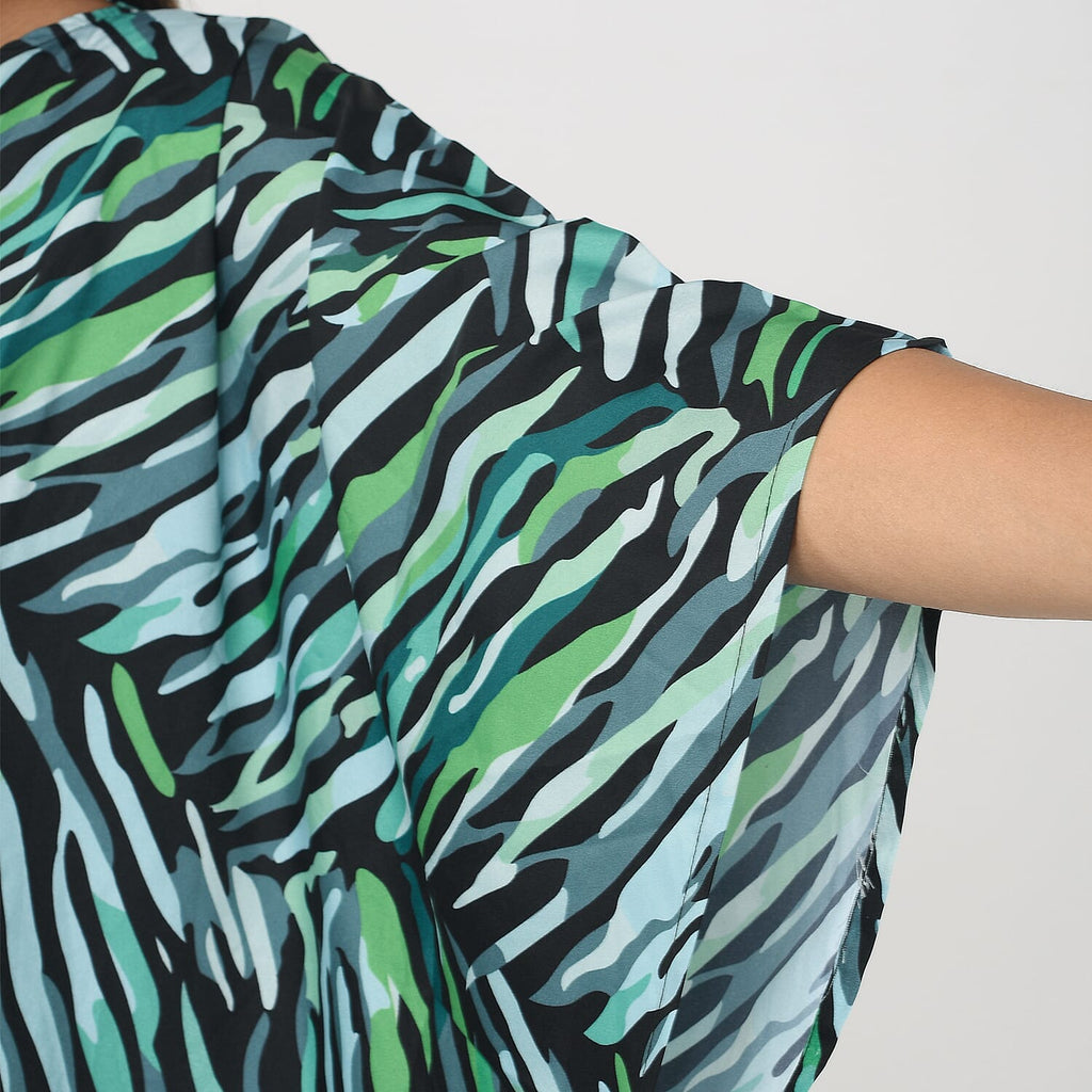 Tamsy Printed Maxi Kaftan Dress (One Size) - Green & Black