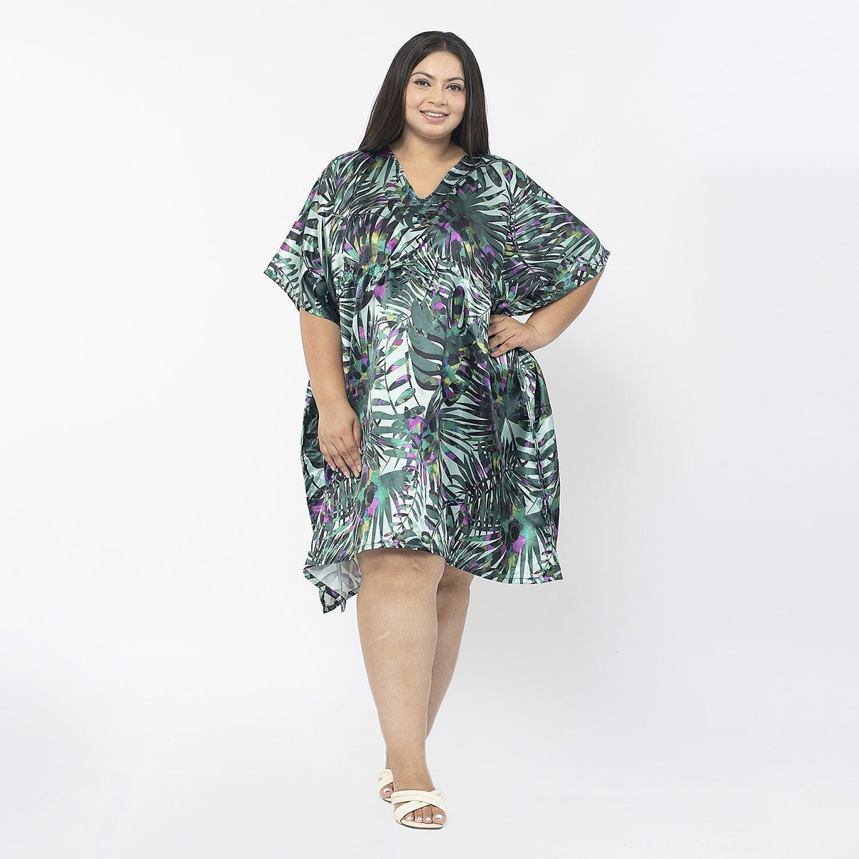 Tamsy V-neck Tropical Print Short Kaftan 7378603 0