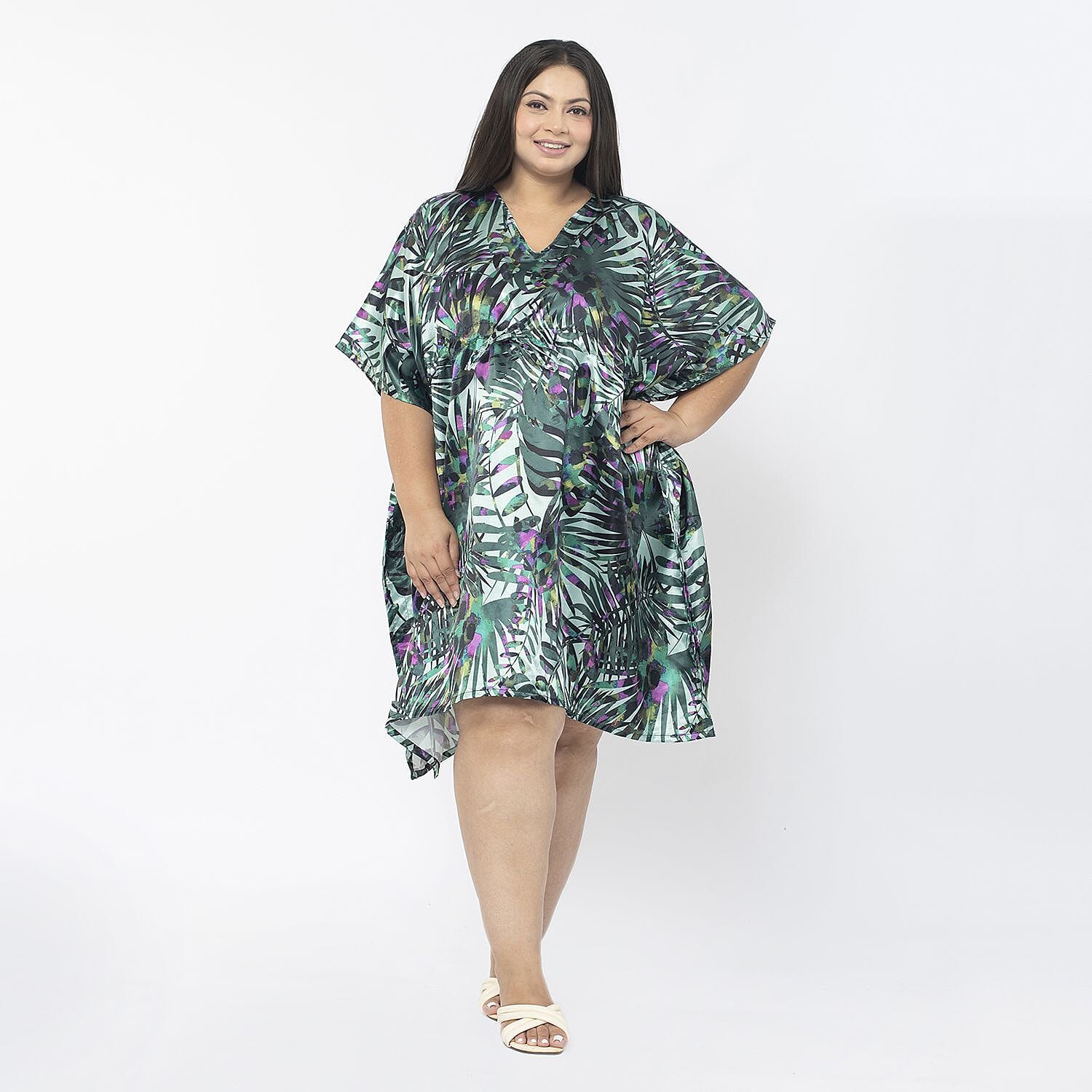 Tamsy V-neck Tropical Print Short Kaftan 7378603 0