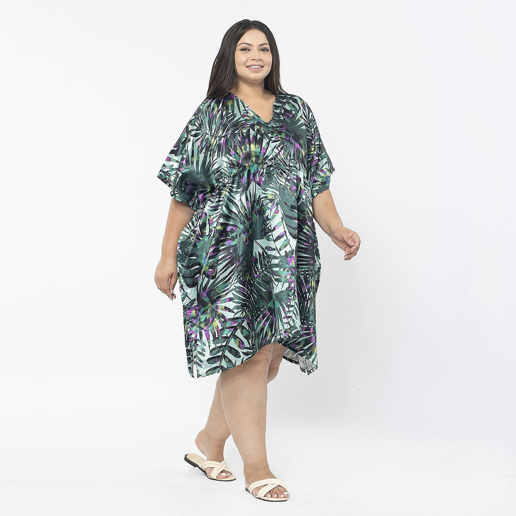 Tamsy Exclusive Jungle Print Short Kaftan (One Size, 8-18) - Green