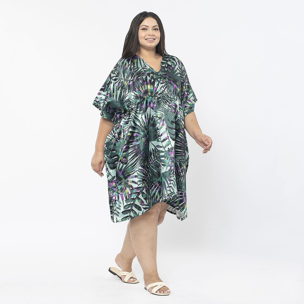 Tamsy V-neck Tropical Print Short Kaftan 7378603 3
