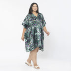 Tamsy Exclusive Jungle Print Short Kaftan (One Size, 8-18) - Green