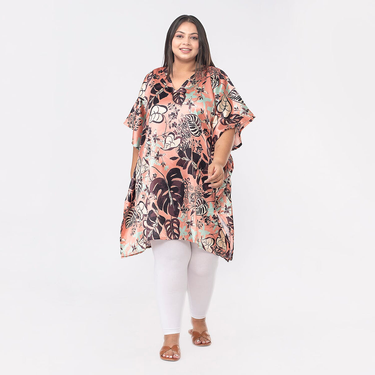 TAMSY Exclusive Boho Leaf Printed Short Kaftan with Pocket 7378695 0