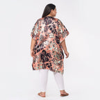 TAMSY Exclusive Boho Leaf Printed Short Kaftan with Pocket (One Size,8-18) - Orange