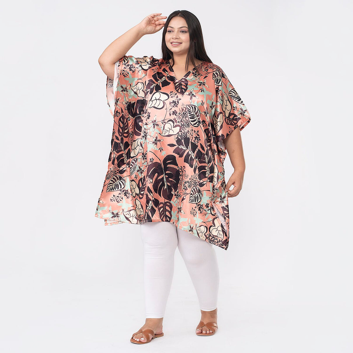 TAMSY Exclusive Boho Leaf Printed Short Kaftan with Pocket 7378695 3