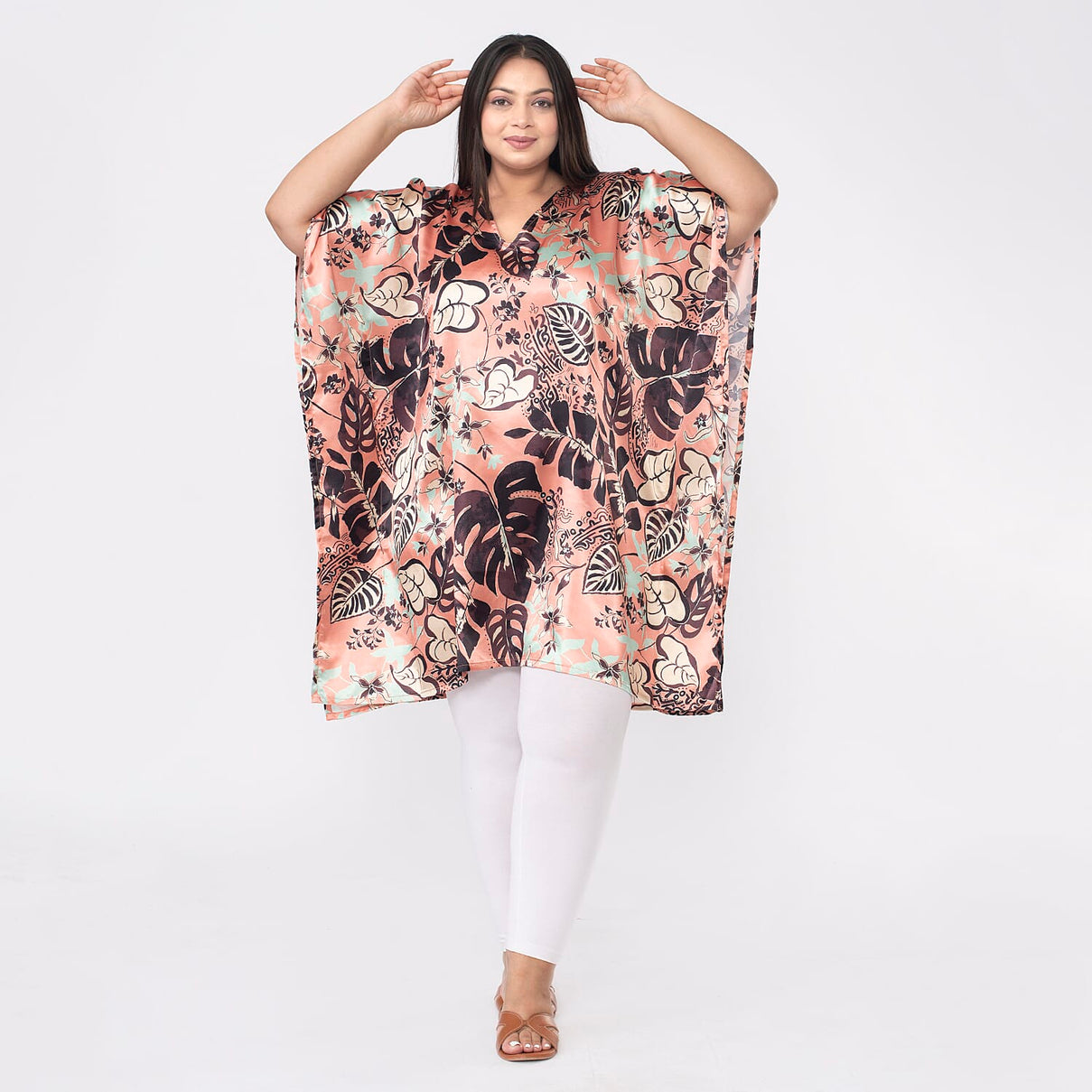 TAMSY Exclusive Boho Leaf Printed Short Kaftan with Pocket 7378695 4