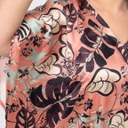 TAMSY Exclusive Boho Leaf Printed Short Kaftan with Pocket (One Size,8-18) - Orange