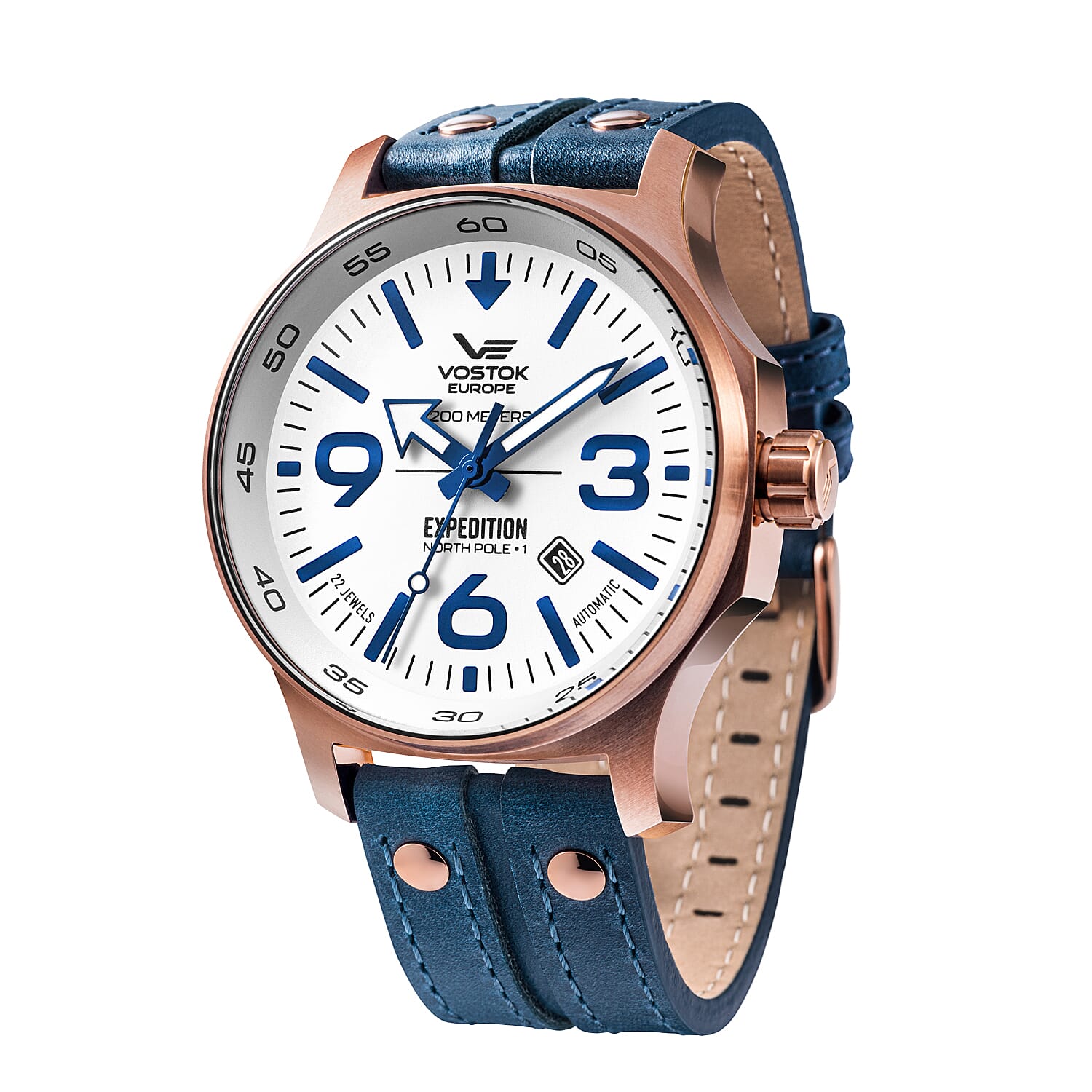 VOSTOK EUROPE Expedition Automatic Movt. 20ATM WR Mens Watch with Blue Genuine Leather Strap 7857094 0