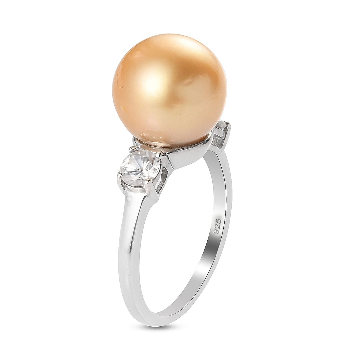 Royal Bali Collection 11.3 Ct. 11-12mm Golden South Sea Pearl and Zircon Solitaire Inspired Ring in Platinum Plated Sterling Silver 3845596 8