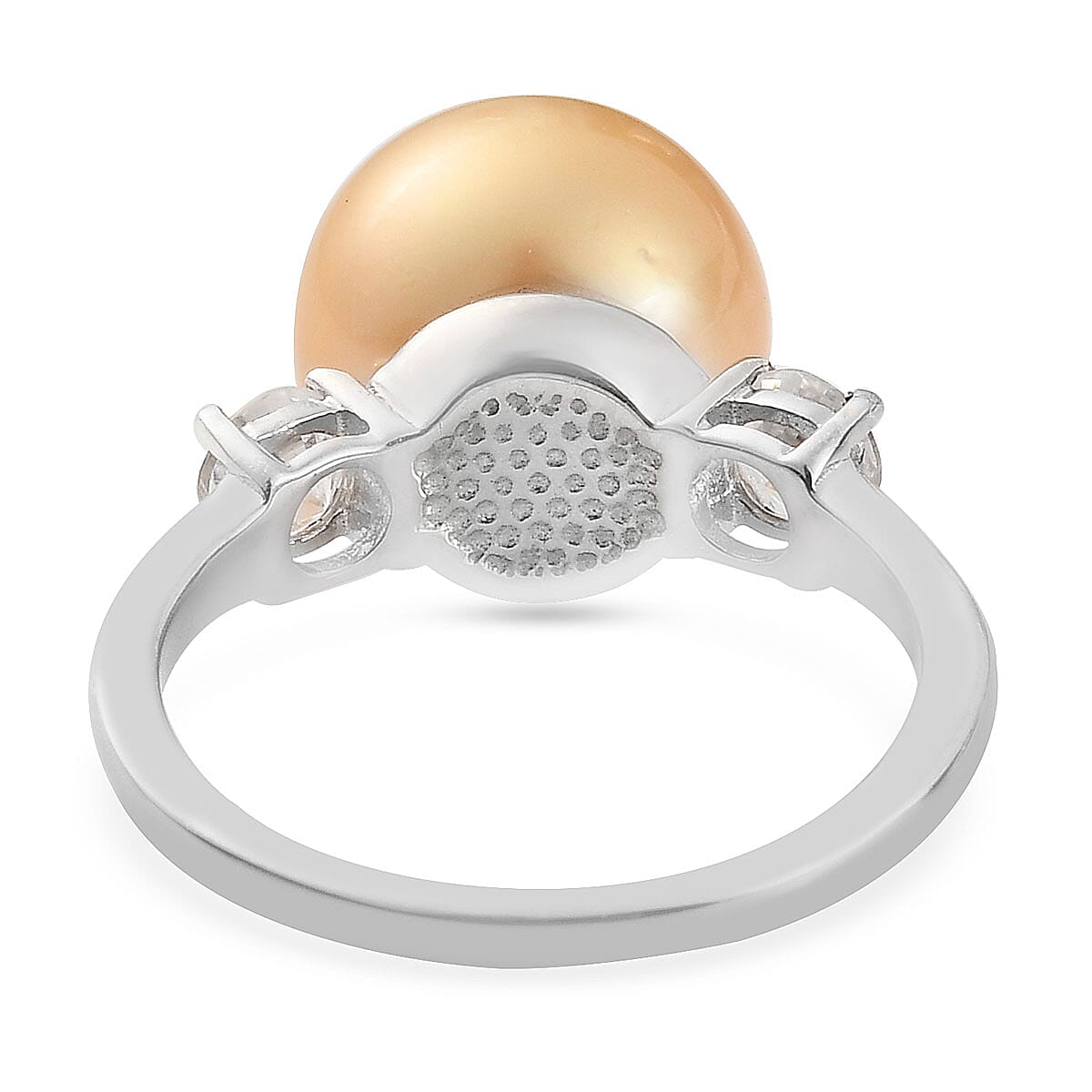 Royal Bali Collection 11.3 Ct. 11-12mm Golden South Sea Pearl and Zircon Solitaire Inspired Ring in Platinum Plated Sterling Silver 3845596 10