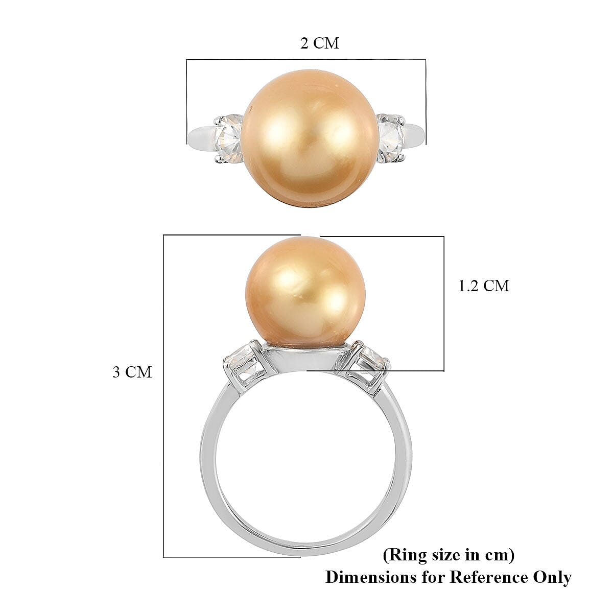 Royal Bali Collection 11.3 Ct. 11-12mm Golden South Sea Pearl and Zircon Solitaire Inspired Ring in Platinum Plated Sterling Silver 3845596 12