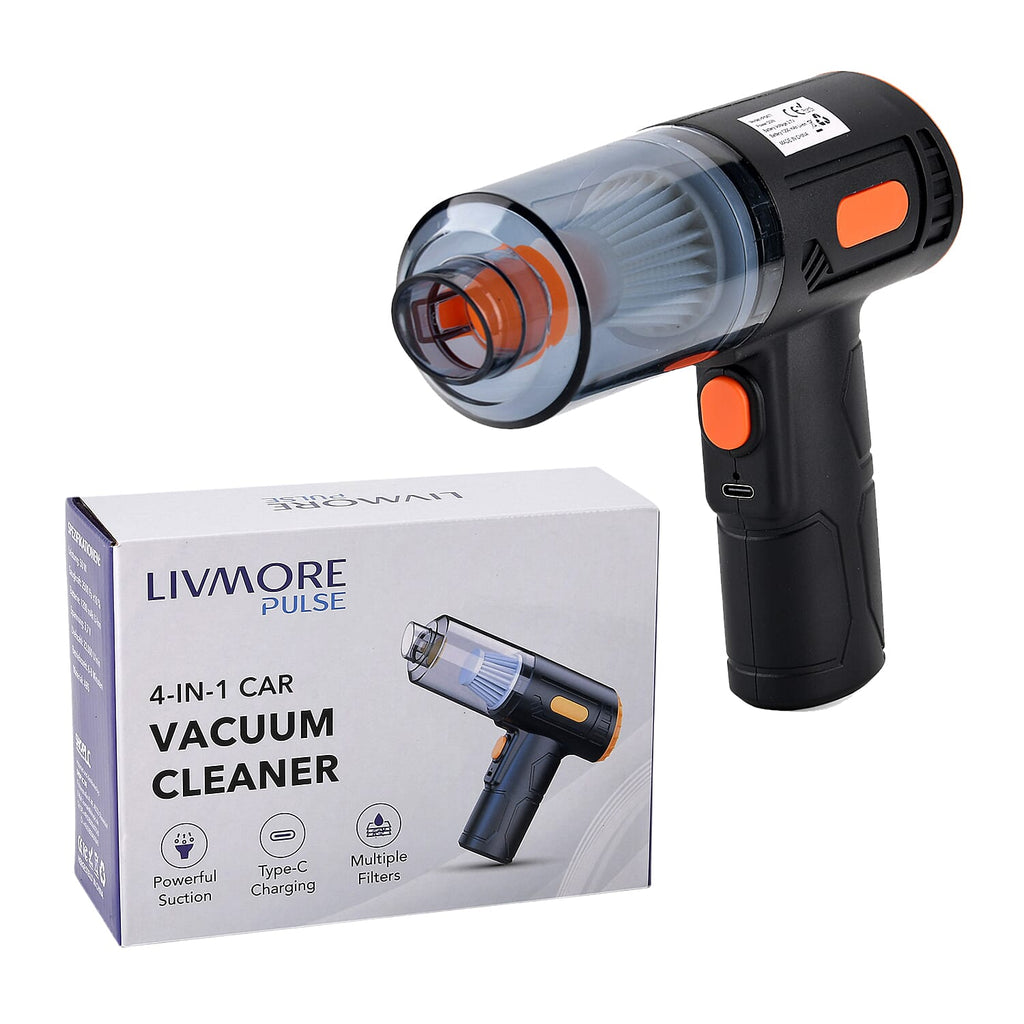 Mini Vacuum Cleaner - Cordless, Suction & Blower, 4 attachments, USB--C, upto 8 min run-time
