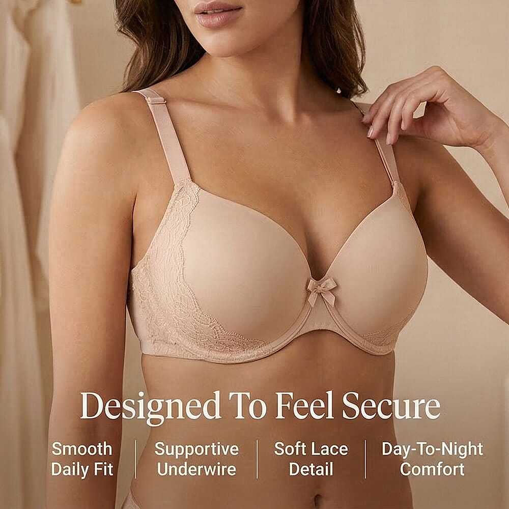 Valbonne Womens Pack Of 2 Padded Underwire T-Shirt Bra With Lace Detail (Size 36DD) - Nude 8504352 3