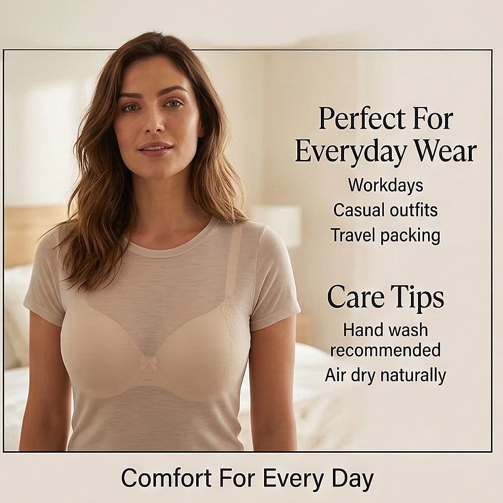 Valbonne Womens Pack Of 2 Padded Underwire T-Shirt Bra With Lace Detail (Size 36DD) - Nude 8504352 4