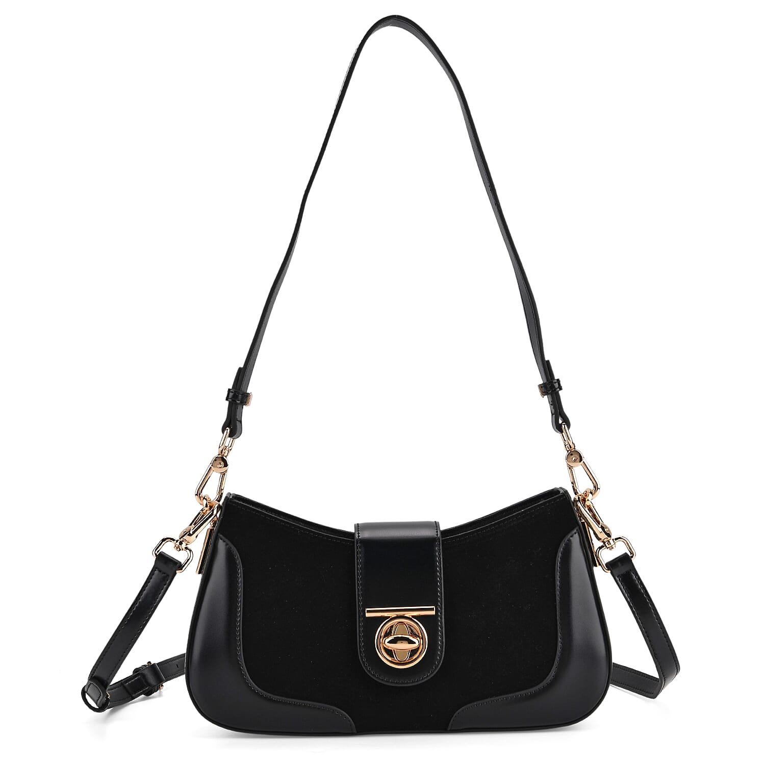 THE EPITOME OF LUXURY - Valisseire 100% Genuine Exquisite Leather Baguette Style Crossbody Bag - Black 8255429 0