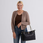 Valissiere Designer Inspired Genuine Leather Two-Tone Quilted Shoulder Handbag with Gold Chain Strap - Black
