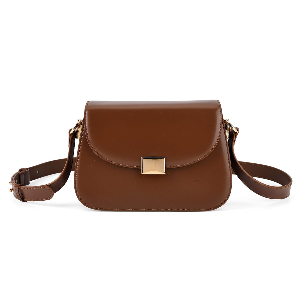 Valissiere Designer Inspired Genuine Leather Structured Small Saddle Crossbody Handbag - Brown 8484564 0