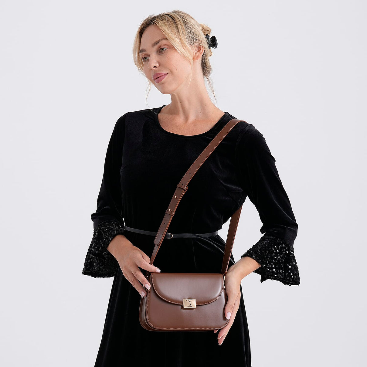 Valissiere Designer Inspired Genuine Leather Structured Small Saddle Crossbody Handbag - Brown 8484564 3