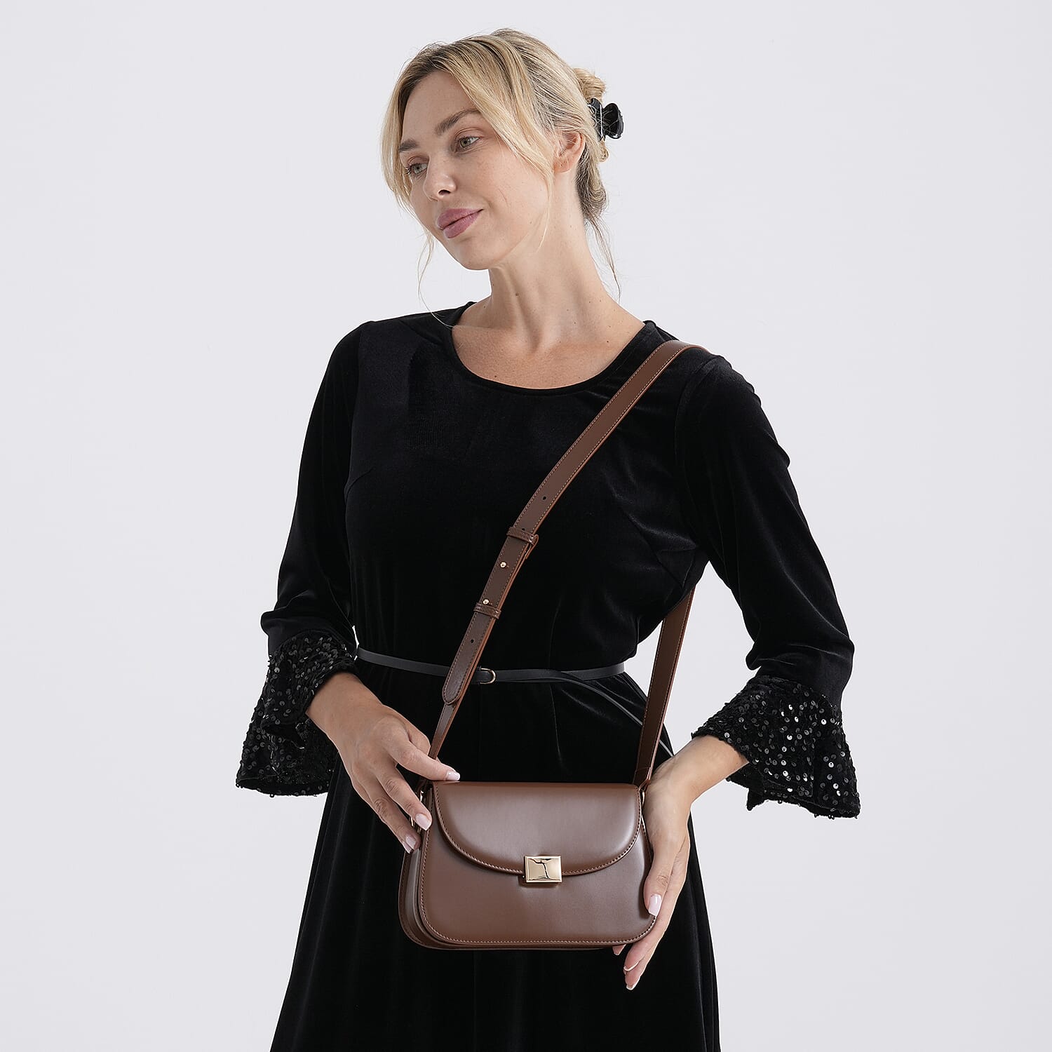 Valissiere Designer Inspired Genuine Leather Structured Small Saddle Crossbody Handbag - Brown 8484564 3