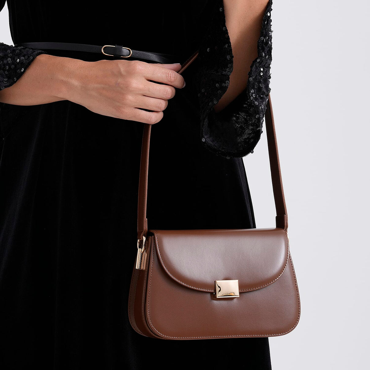 Valissiere Designer Inspired Genuine Leather Structured Small Saddle Crossbody Handbag - Brown 8484564 4