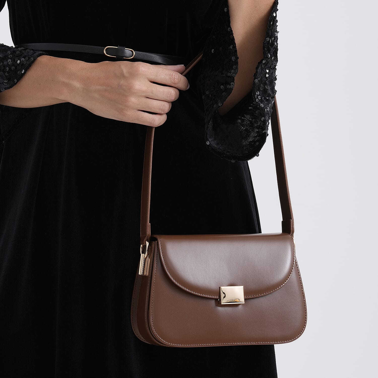 Valissiere Designer Inspired Genuine Leather Structured Small Saddle Crossbody Handbag - Brown 8484564 4