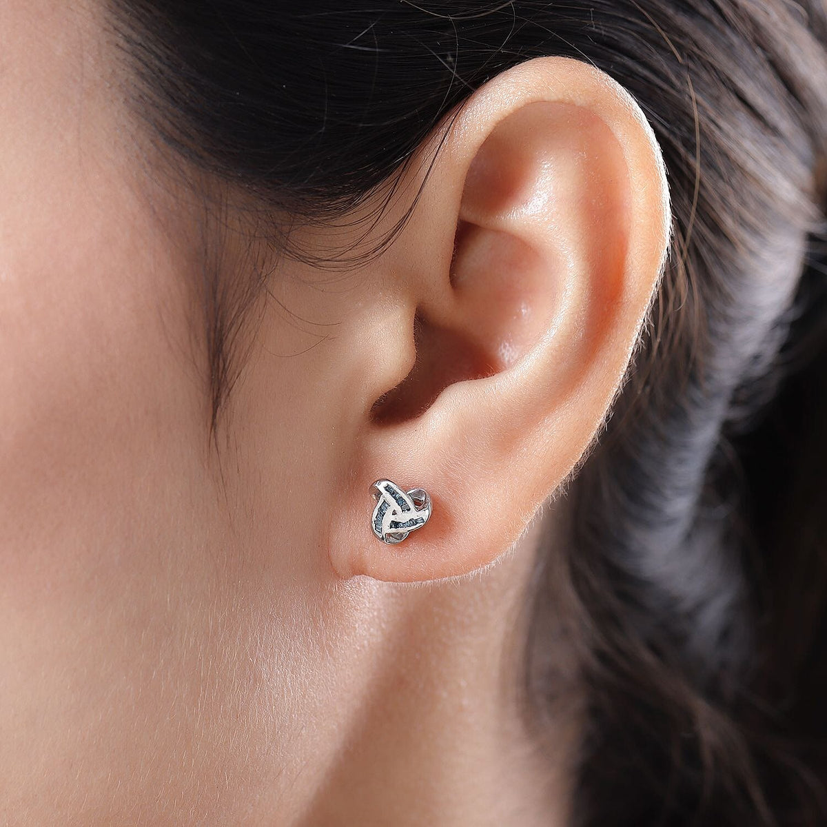 Vegas Close Out - Blue Diamond Knot Stud Earrings in Platinum Plated Sterling Silver 0.15 Ct. 8962512 3