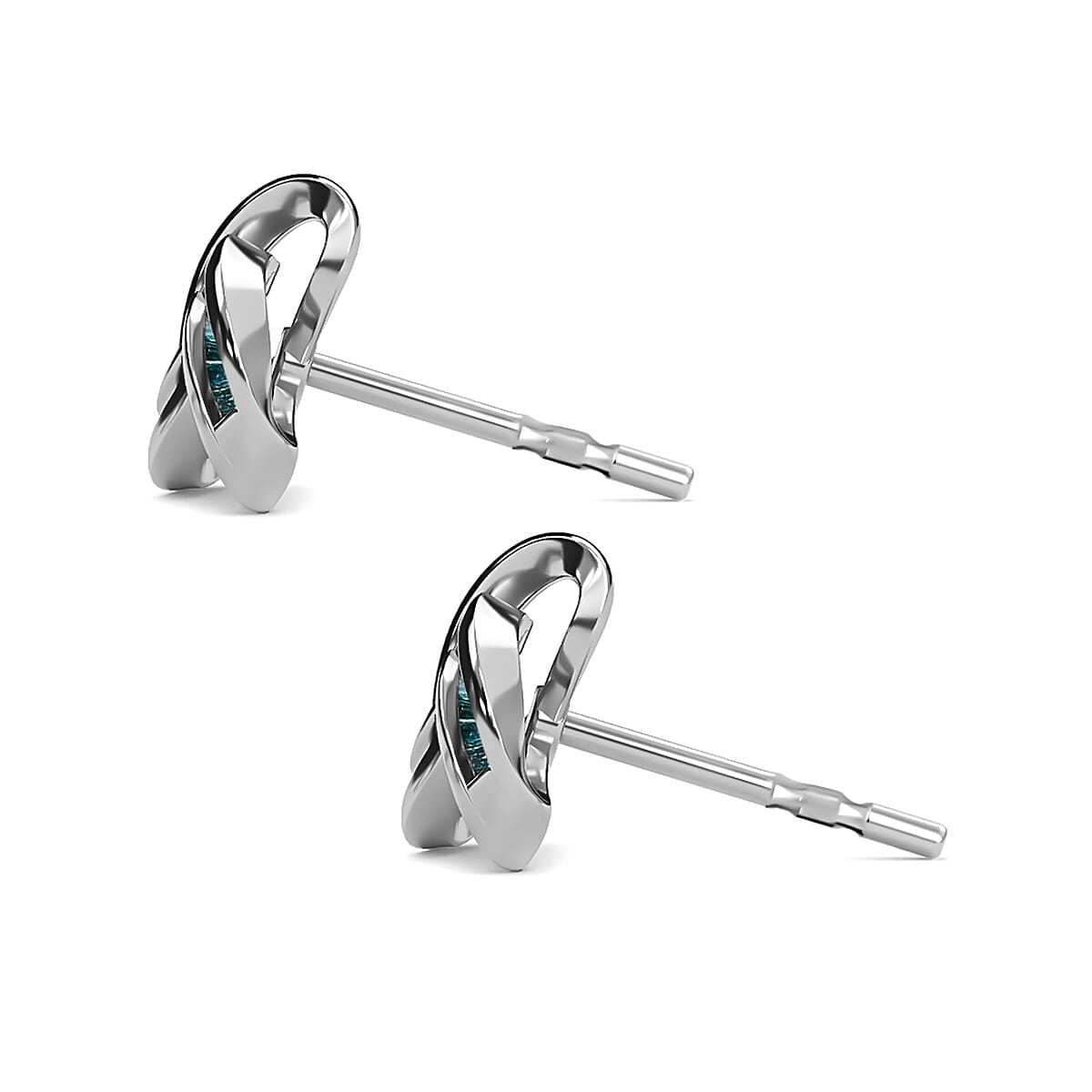 Vegas Close Out - Blue Diamond Knot Stud Earrings in Platinum Plated Sterling Silver 0.15 Ct. 8962512 5