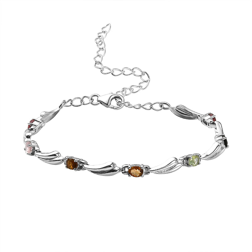 Multi-Tourmaline Bracelet (Size - 6 With 2.5 Inch Extender) in Sterling Silver
